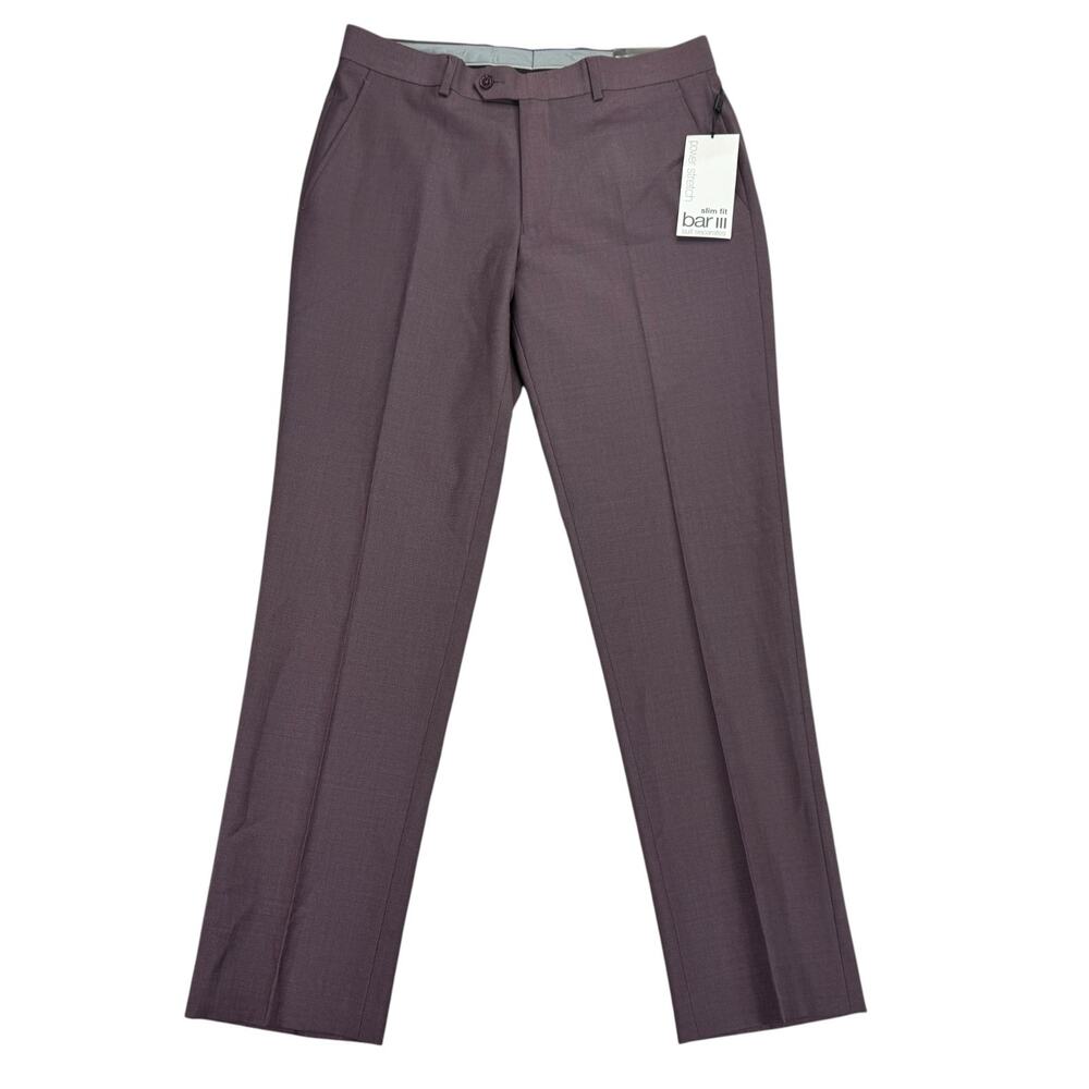Bar III Mens Slim Fit Wool Blend Power Stretch Suit Pants Plum Purple 32x30
